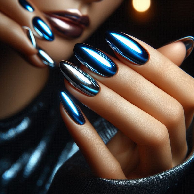 Blue Chrome Handmade Nails