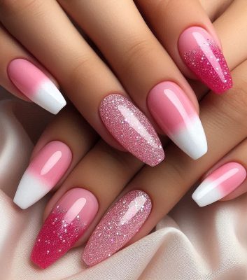 Hot Pink with Glitter Nails