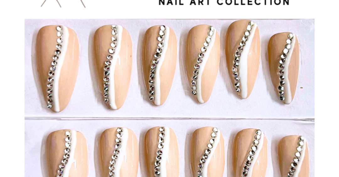 Beige and White Abstract Handmade Nails