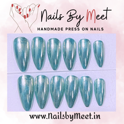 Blue chrome Press on Nails