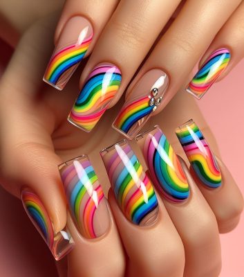 Rainbow Abstract French Tip Press-On Nails: A Colorful Trend