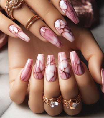 Pink Marble Press-On Nails