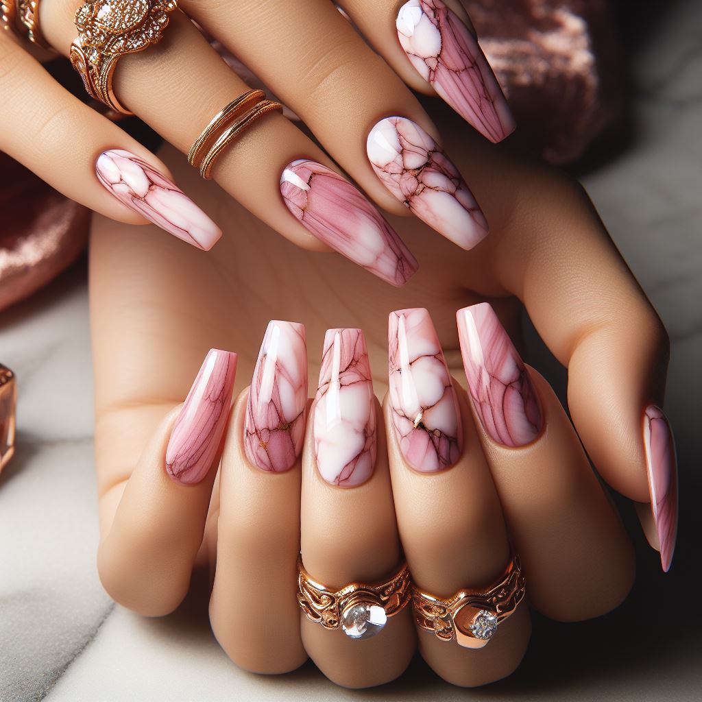 Pink Marble Press-On Nails