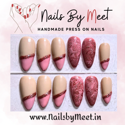 Pink Marble Press on Nails