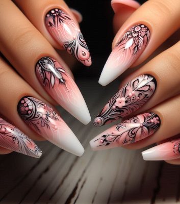 Pink and White Handmade Nails