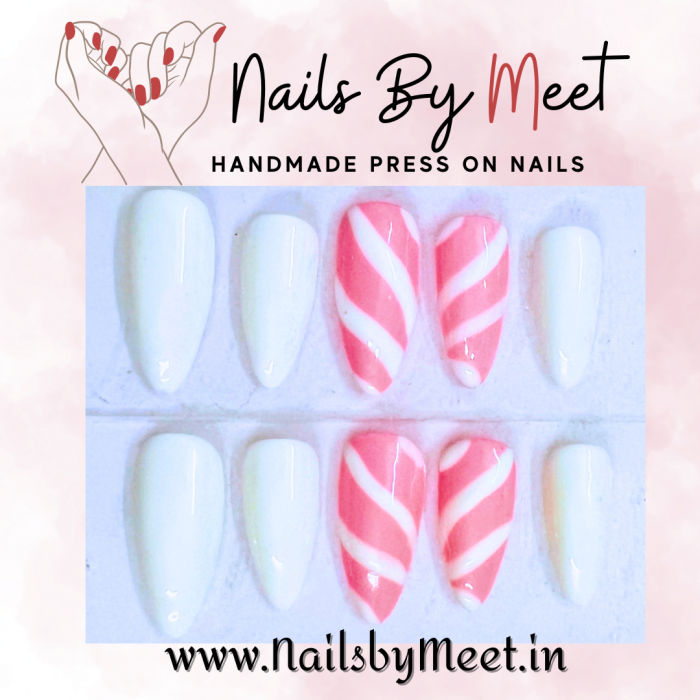 White and Pink Abstract Nails