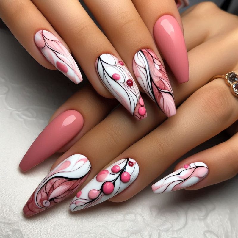 Pink and White Abstract Nails: A Fusion of Elegance and Creativity